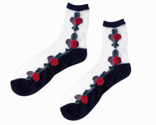 Load image into Gallery viewer, Red Rose Sheer Sock
