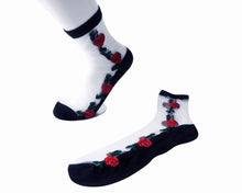 Load image into Gallery viewer, Red Rose Sheer Sock
