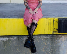 Load image into Gallery viewer, Black Strawberry Lace Kneehigh
