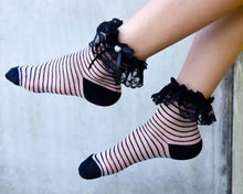 Load image into Gallery viewer, Black Sheer Stripe Lace Sock
